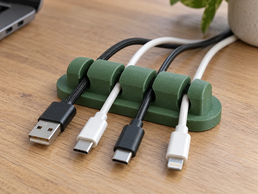 AI-generated realistic illustration of a 3D printed cable organiser