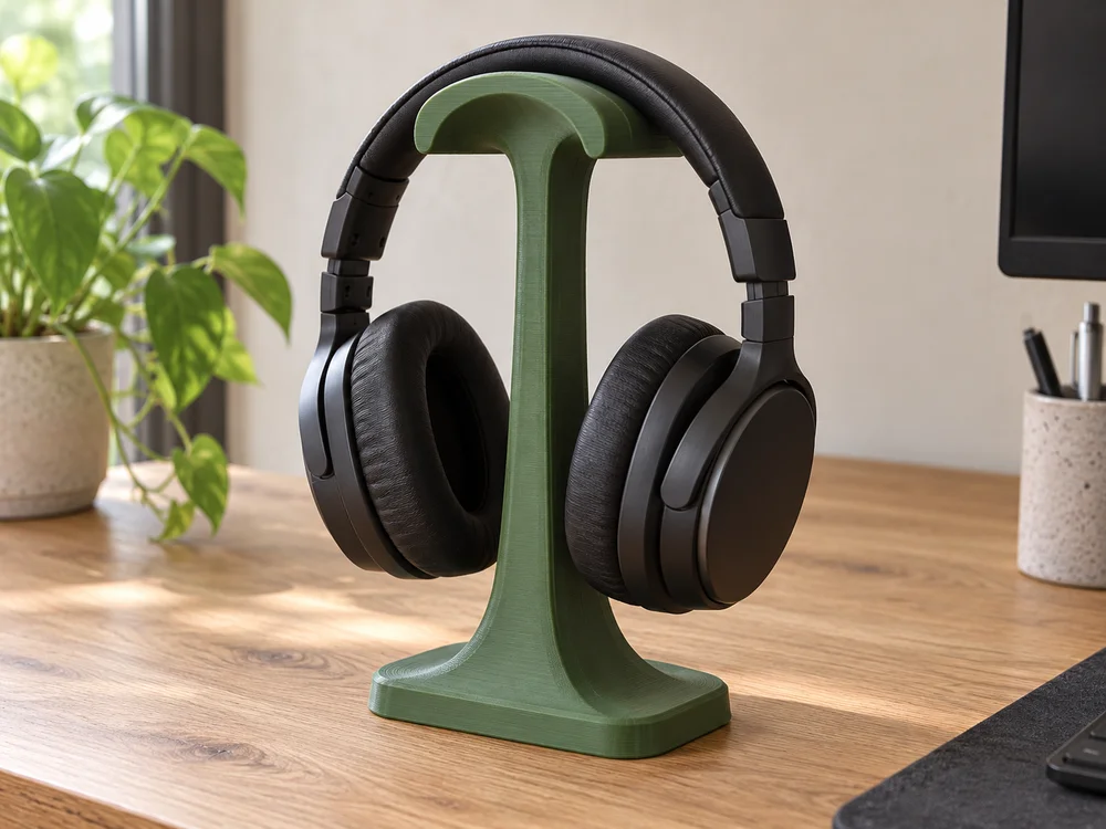 AI-generated realistic illustration of a 3D printed headphone stand