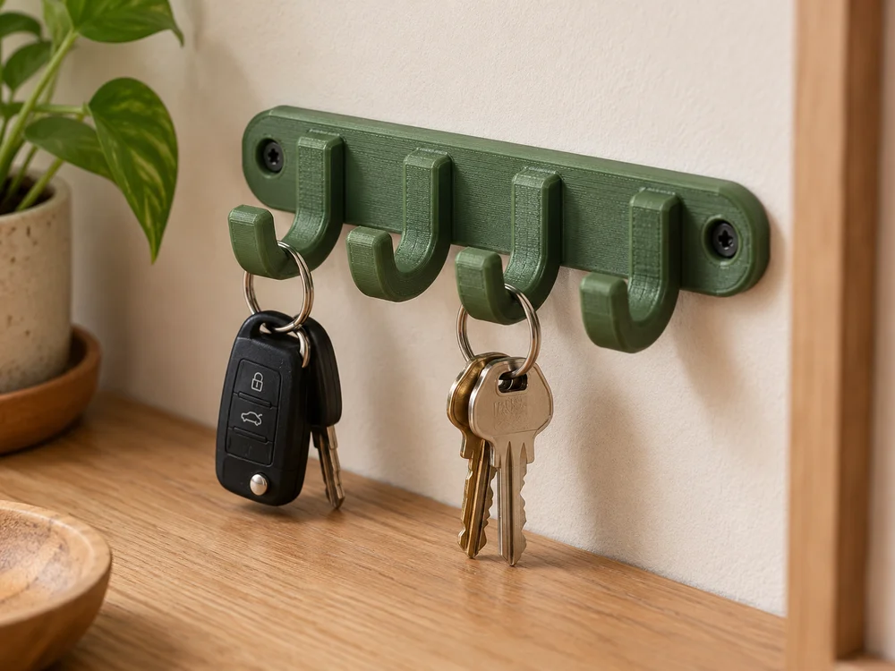 AI-generated realistic illustration of a 3D printed key holder