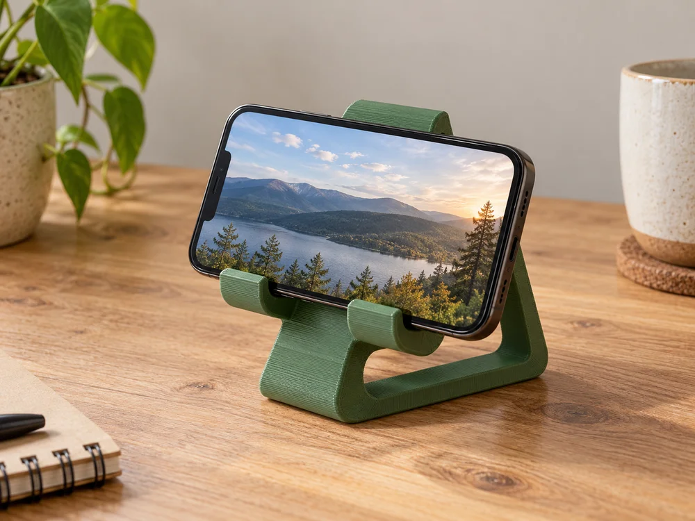 AI-generated realistic illustration of a 3D printed phone holder