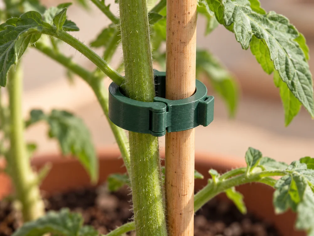 AI-generated realistic illustration of a 3D printed plant support clips
